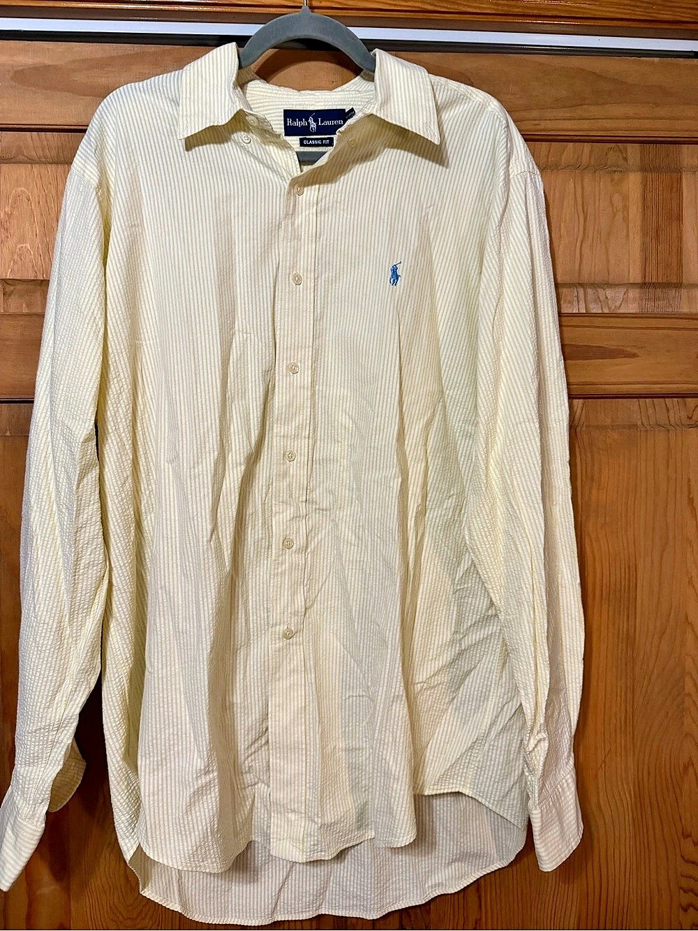 Ralph Lauren Classic Fit Striped Button Down in Yellow & White Large